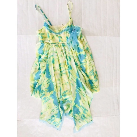 Steve Madden | Tie Dye Draped Top Sz XS Yellow Blue Lace Spaghetti Strap Fringe - Picture 9 of 13